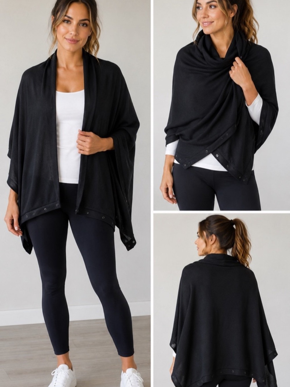 lululemon athletica Black Wrap Poncho with Snap Front